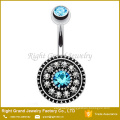 316L Surgical Steel Vintage Shield Aqua Gem Belly Button Ring Jewelry